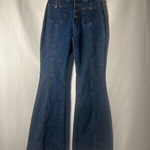 Flare Leg Button Fly Jeans Size XS High Rise Retro Flare Denim